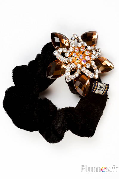 Bandeau élastique en velours - avec strass - noir
